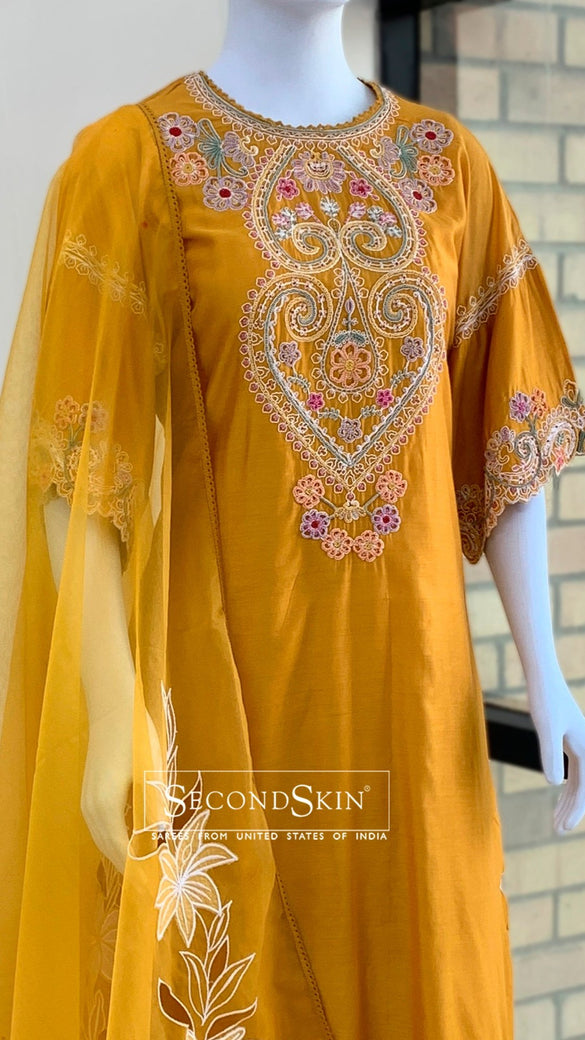 Chanderi Silk Straight Cut Set Yellow In Colour