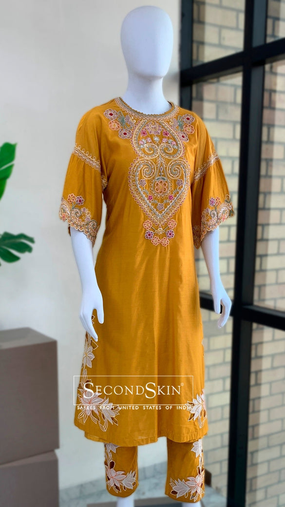 Chanderi Silk Straight Cut Set Yellow In Colour