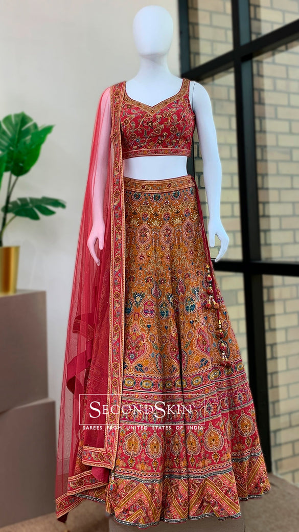 Orange Lehenga Set With Hand Embroidery