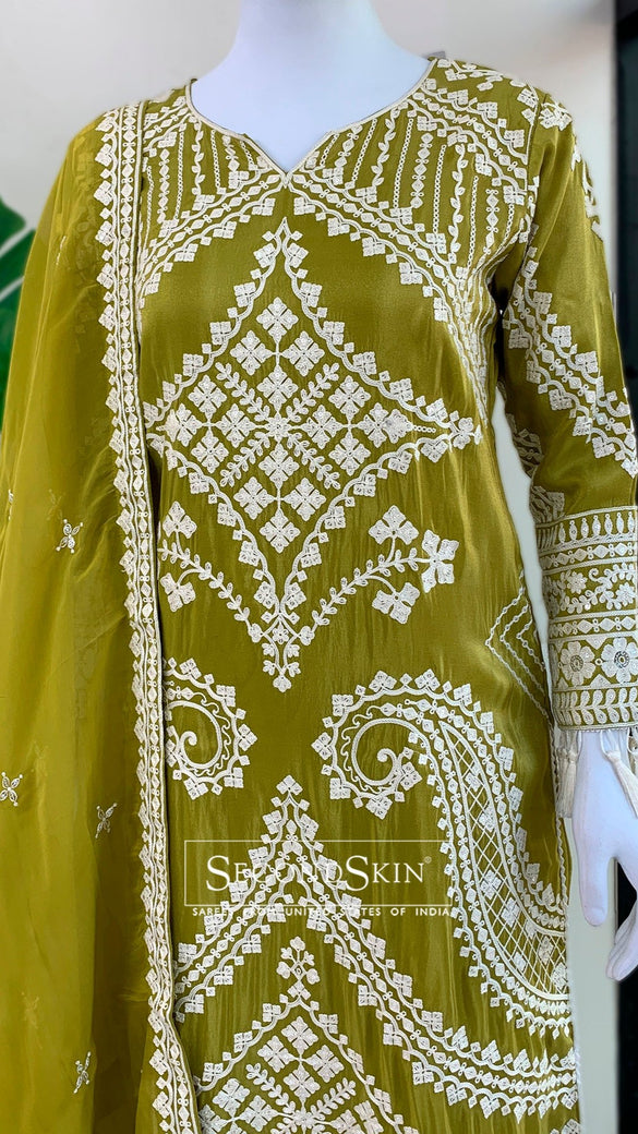 Mehendi-Green Straight Suit Set
