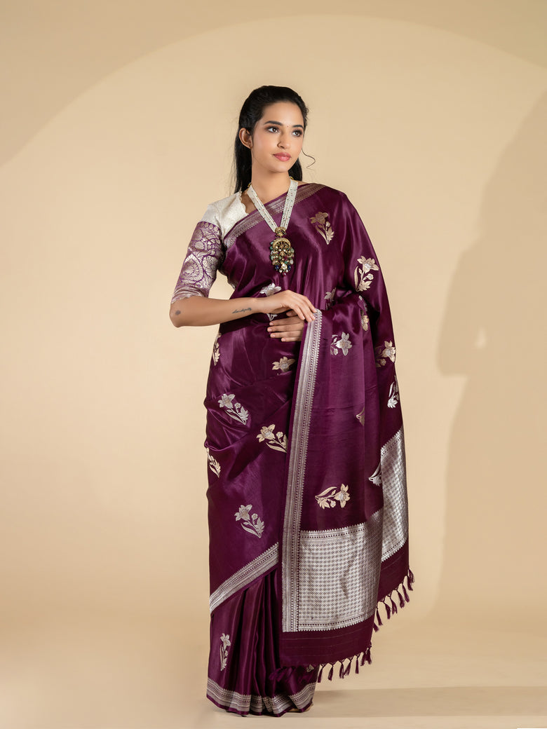 Mashru Silk Saree Wine In Colour