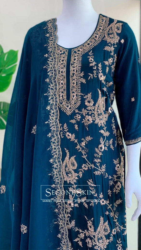 Straight Cut Suit Teal-Blue In Colour