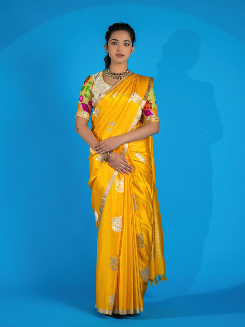 Mashru Silk Saree Mango-Yellow In Colour