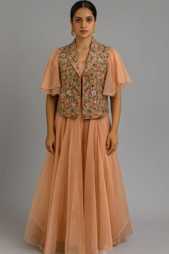 Organza Lehenga Peach In Colour