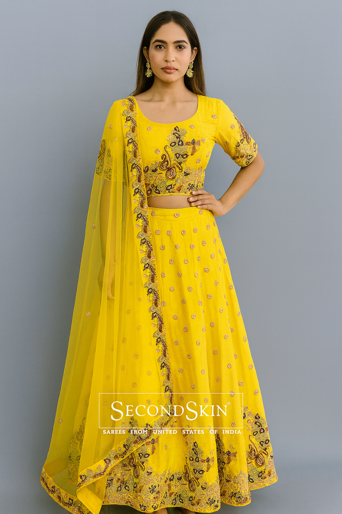 Raw-Silk Lehenga In Yellow In Colour