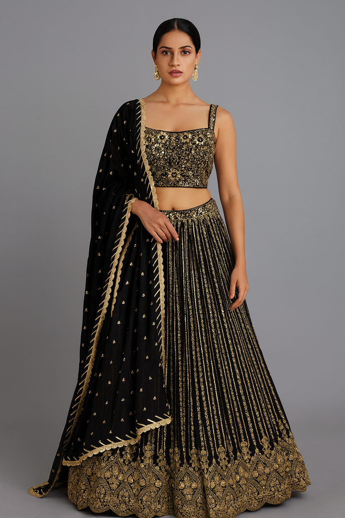 Georgette Lehenga In Black In Colour