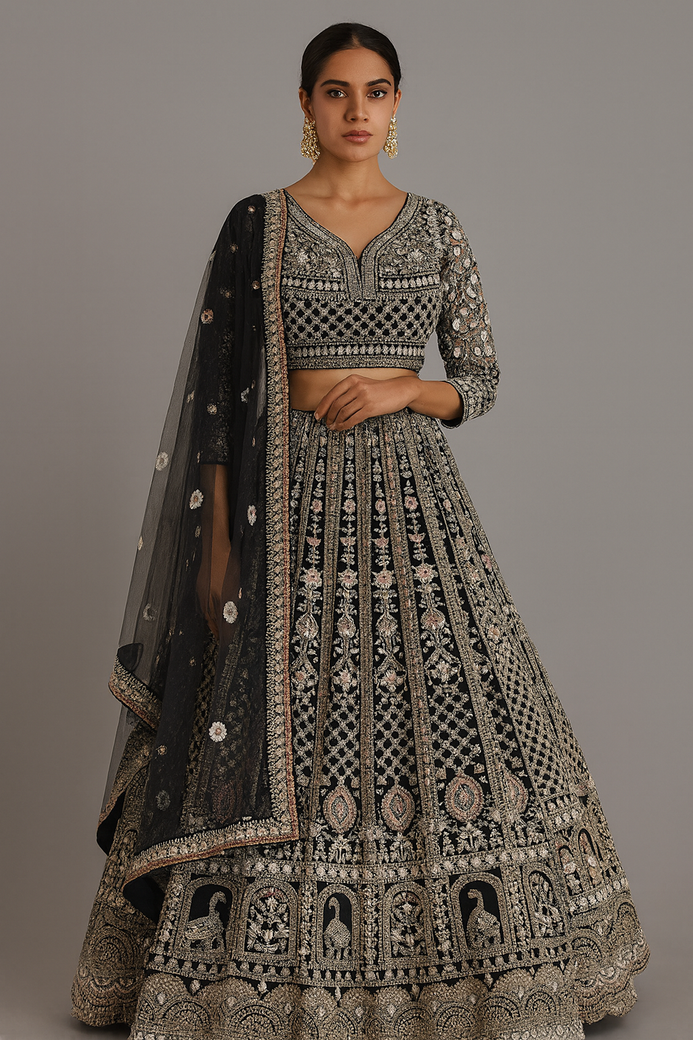 Grey Lehenga Set with Hand Embroidery