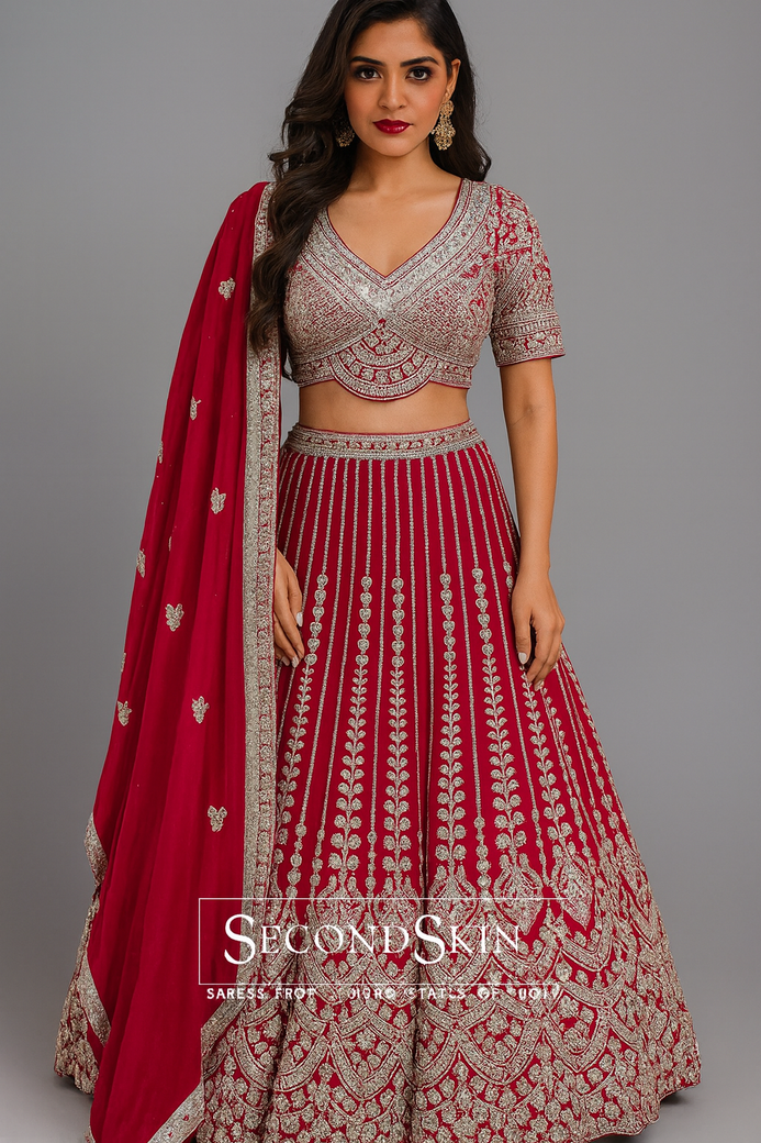 Georgette Lehenga Dark-Pink In Colour
