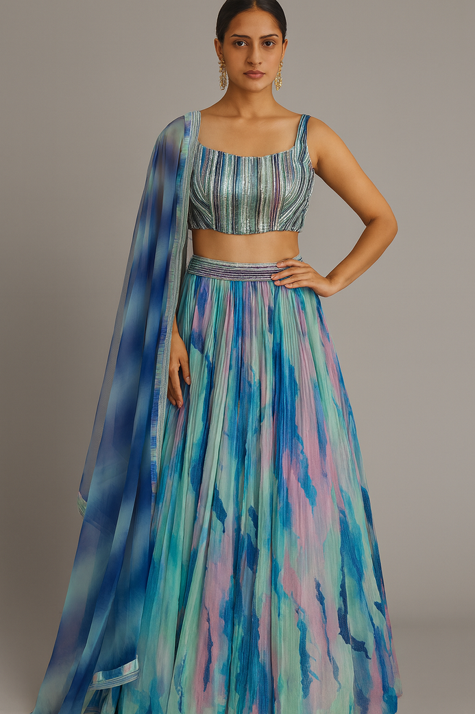 Georgette Lehenga In Multi-Colour