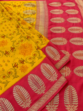 Banarasi Print Saree Yellow In Colour