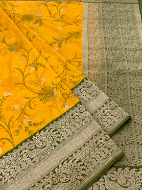 Banarasi Print Saree Yellow In Colour