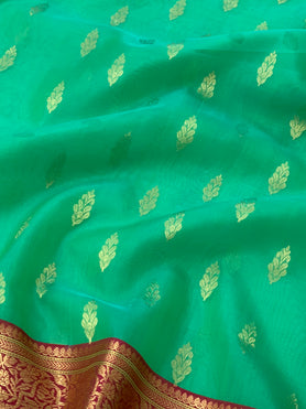 Chanderi Kora Saree Rama-Green In Colour