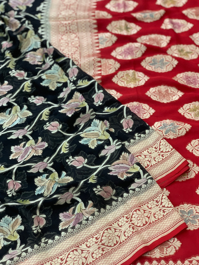 Georgette Banarasi Saree Black In Colour