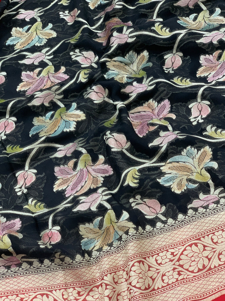 Georgette Banarasi Saree Black In Colour