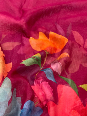 Cotton Kota Floral Print Saree Magenta-Pink In Colour
