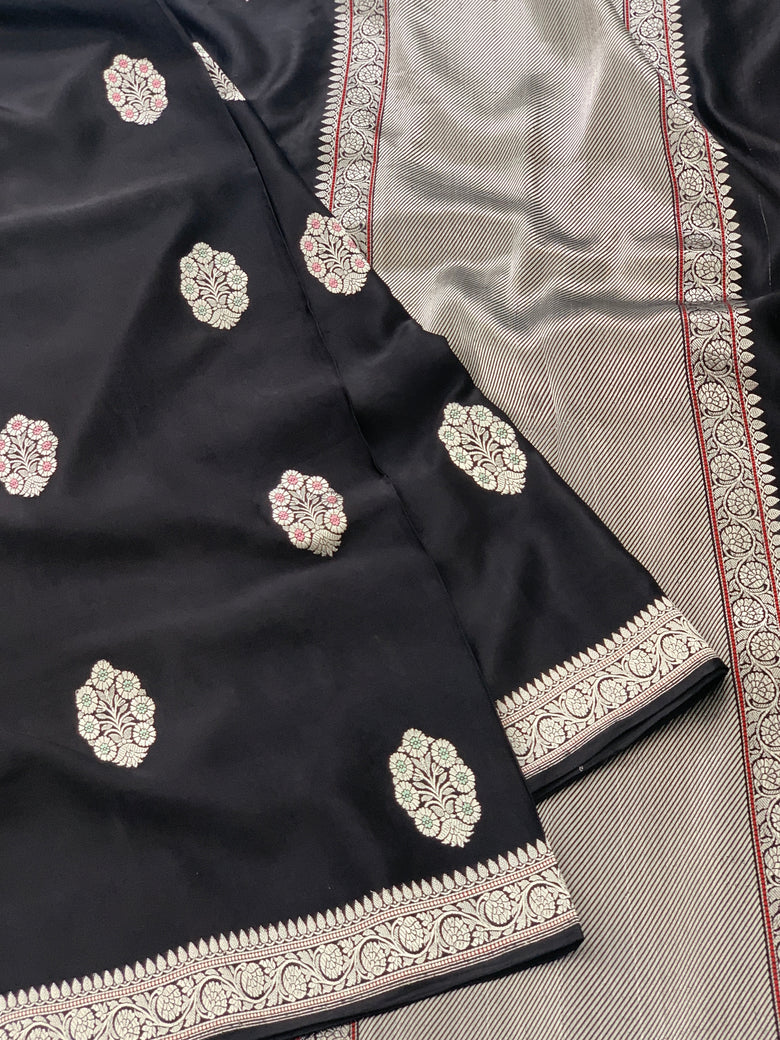 Mashru Silk Saree Black In Colour