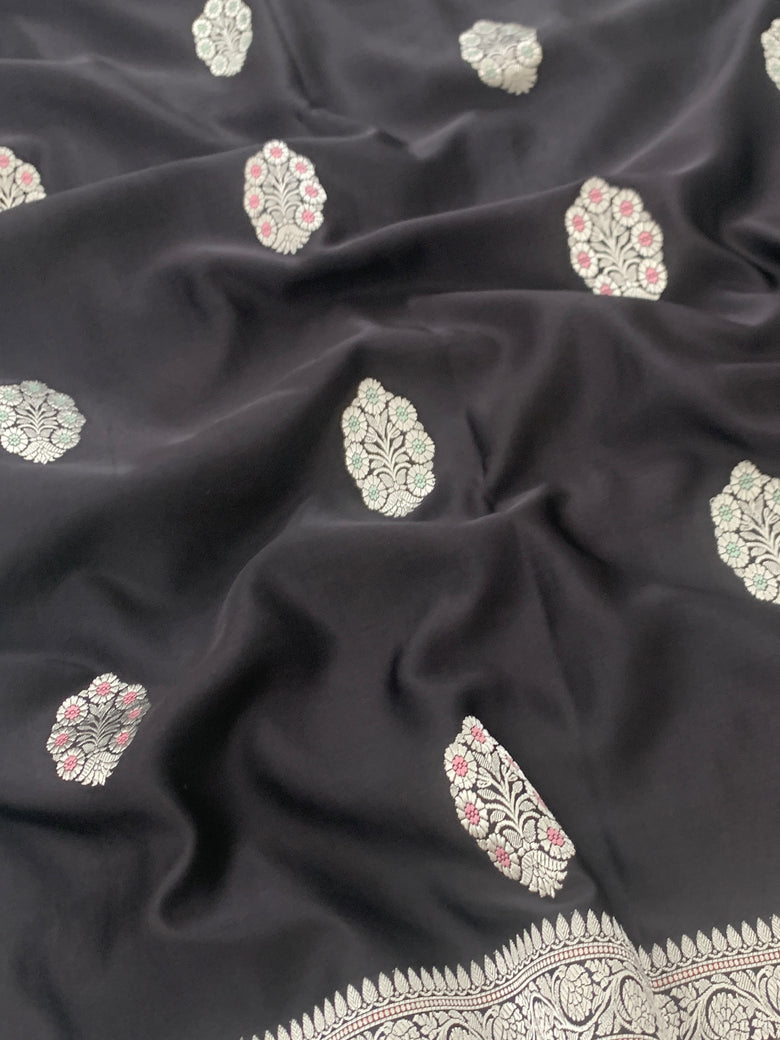 Mashru Silk Saree Black In Colour