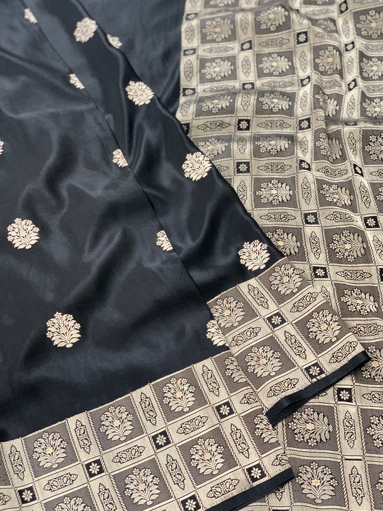 Mashru Silk Saree Black In Colour
