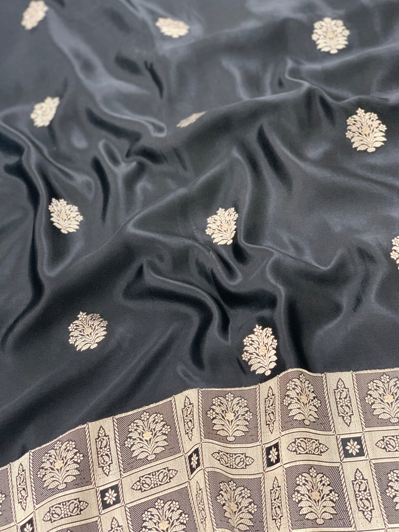 Mashru Silk Saree Black In Colour