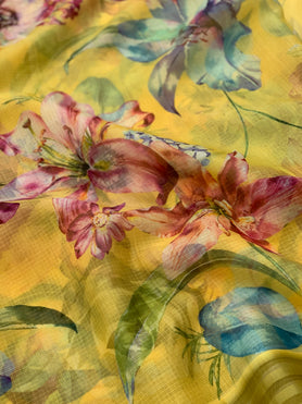 Silk Kota Floral Print Saree Yellow In Colour