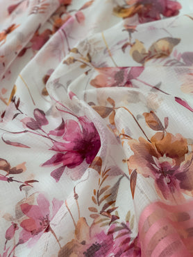 Silk Kota Floral Print Saree White In Colour