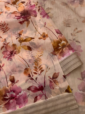 Silk Kota Floral Print Saree Peach In Colour