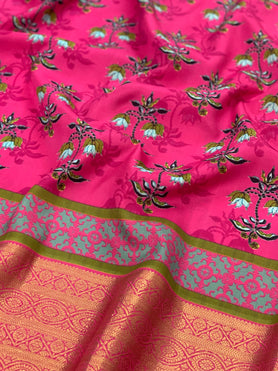 Kanjeevaram Print Saree Pink In Colour