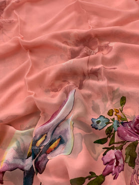 Georgette Floral Print Saree Peach In Colour