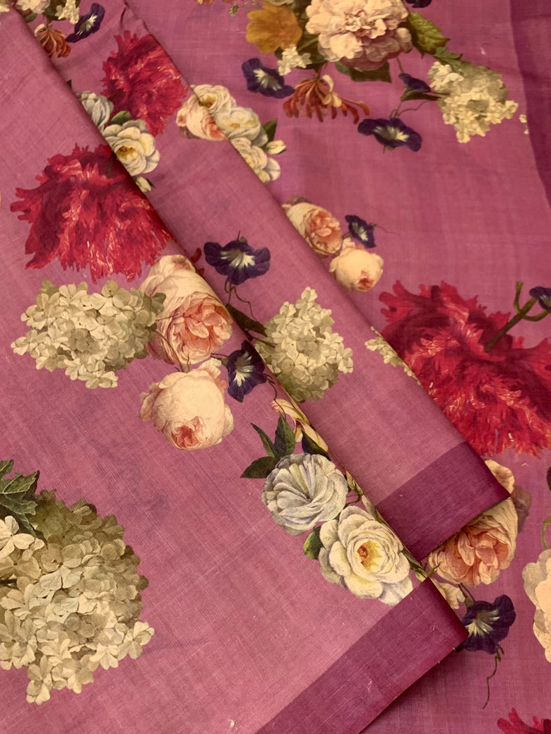 Tussore Printed Saree Dark Onion-Pink In Colour