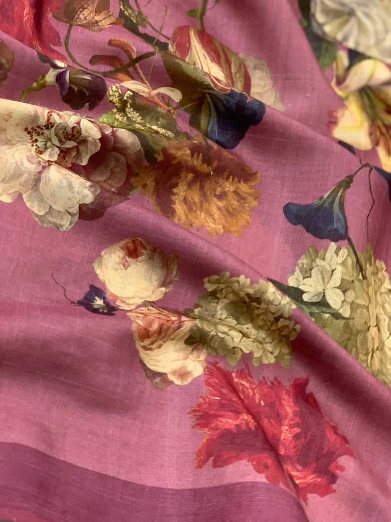 Tussore Printed Saree Dark Onion-Pink In Colour