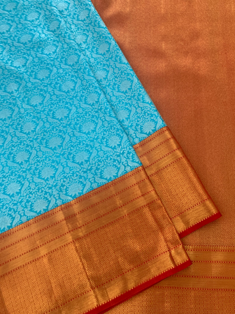 Kanjeevaram Silk Saree Turquoise-Blue In Colour
