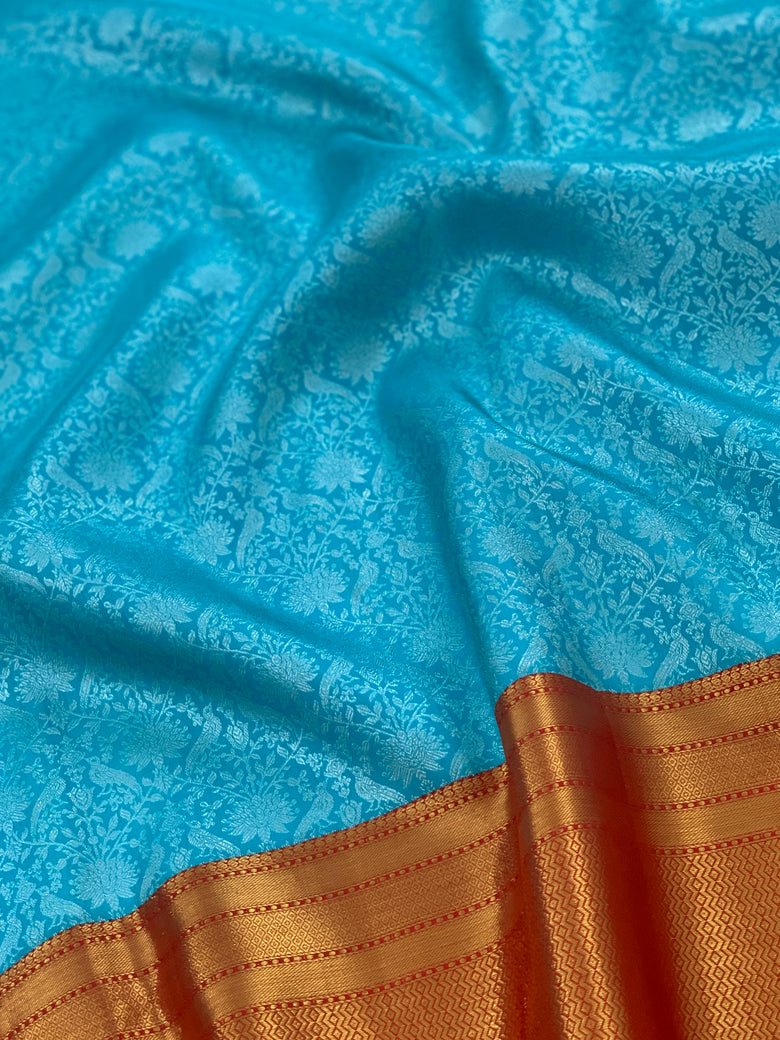 Kanjeevaram Silk Saree Turquoise-Blue In Colour