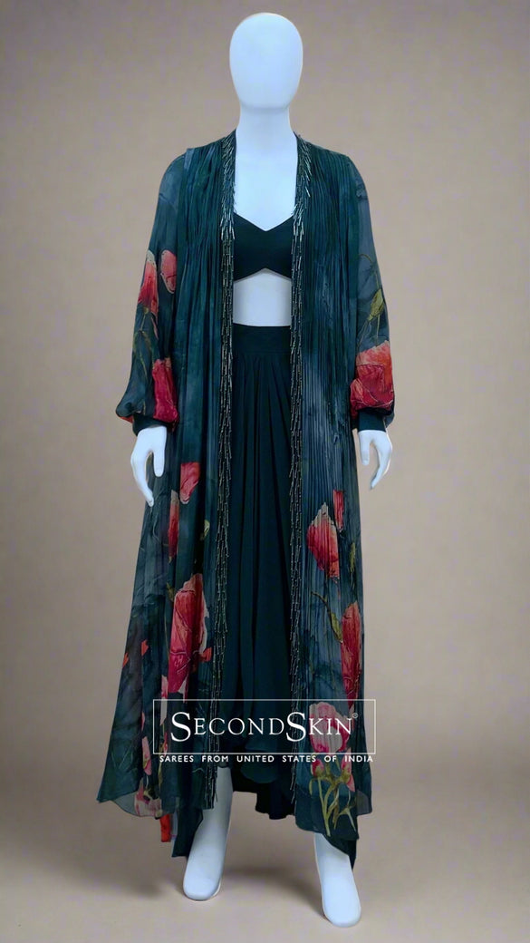 Dark-Green Georgette Lehenga & Jacket Set