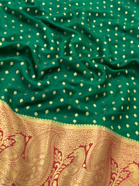 Mysore Silk Saree Bottle-Green In Colour