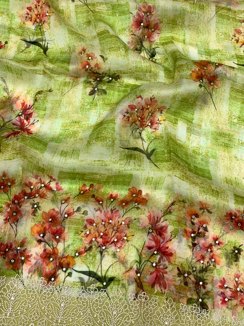 Organza Saree Green In Colour