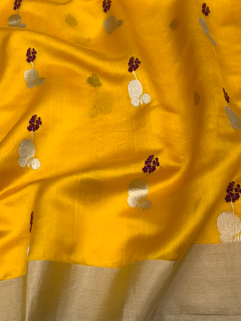 Chanderi Silk Saree Mango-Yellow In Colour