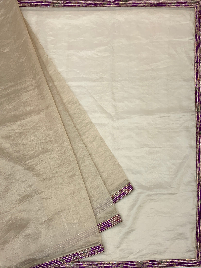 Cream Organza Saree With Readymade Blouse