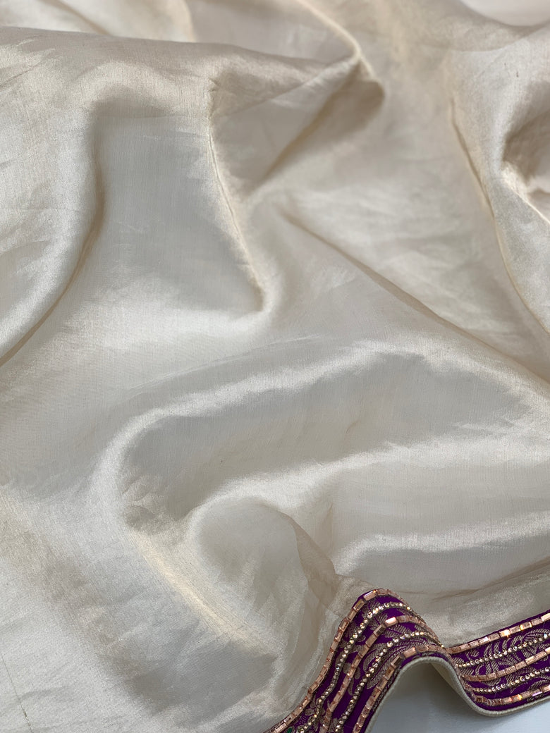 Cream Organza Saree With Readymade Blouse