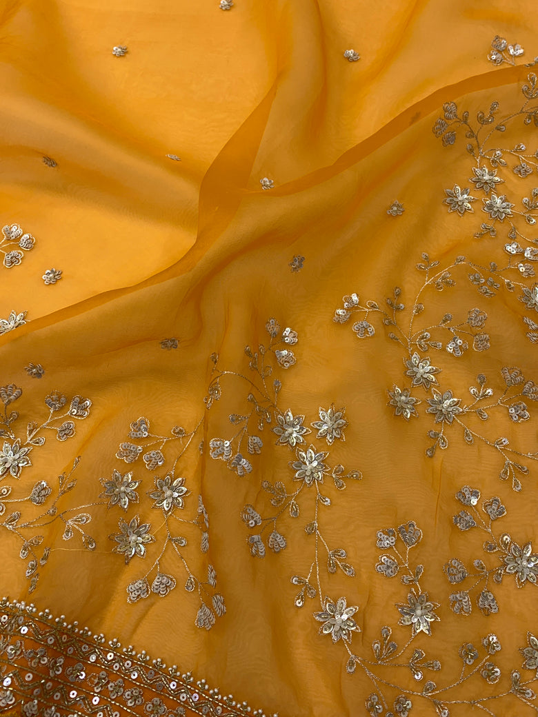 Orange Organza Saree With Readymade Blouse