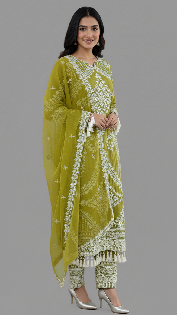 Mehendi-Green Straight Suit Set