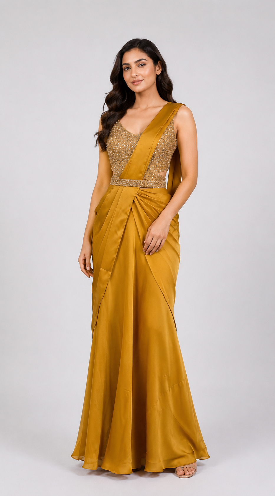 Ready To Wear Saree Mustard In Colour