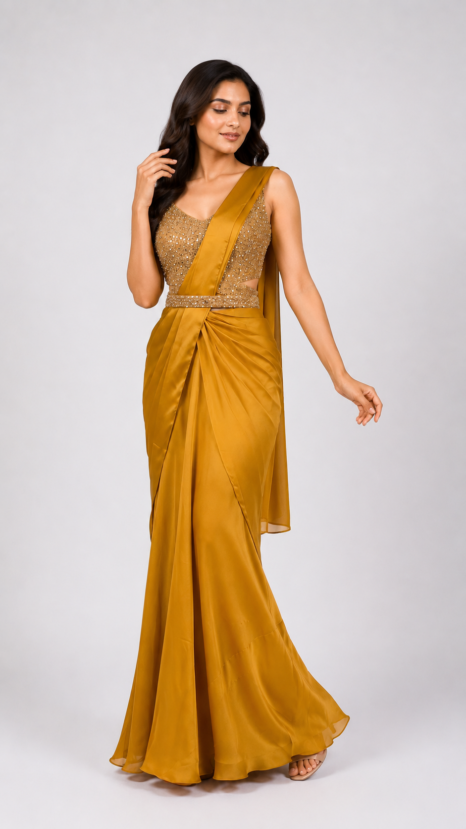 Ready To Wear Saree Mustard In Colour