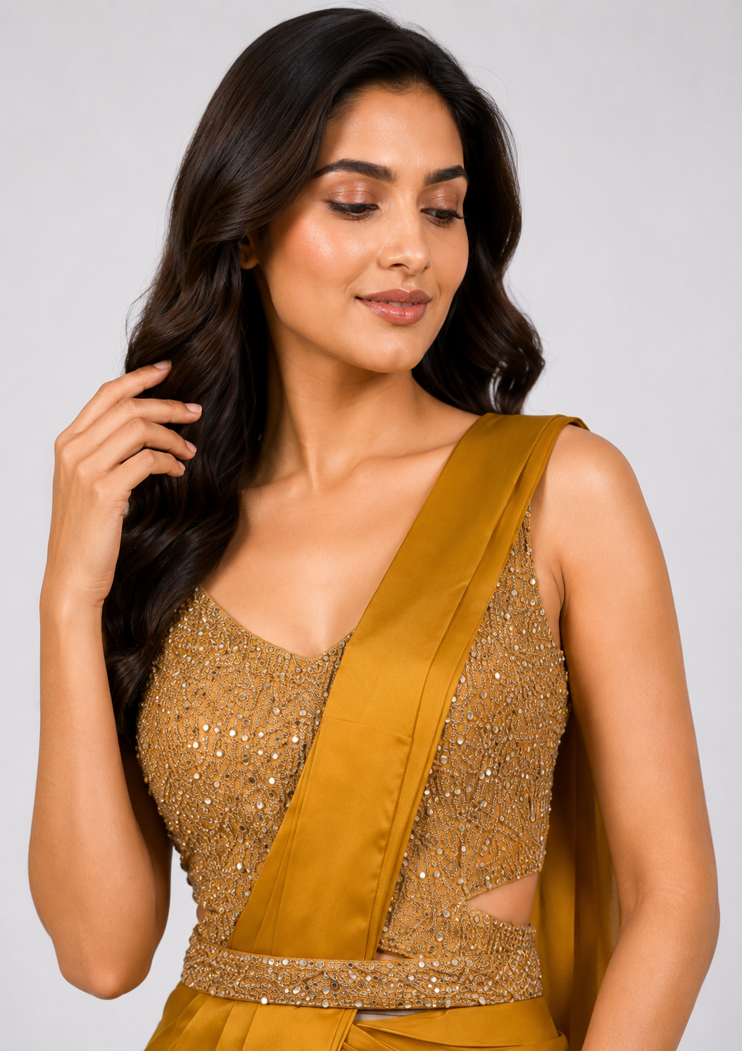 Ready To Wear Saree Mustard In Colour
