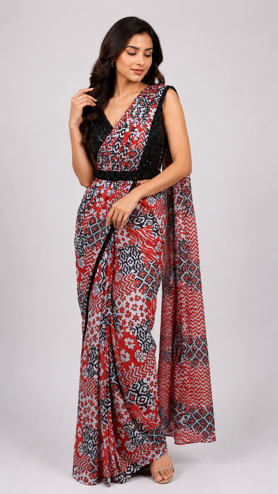 Ready To Wear Saree In Multi-Colour