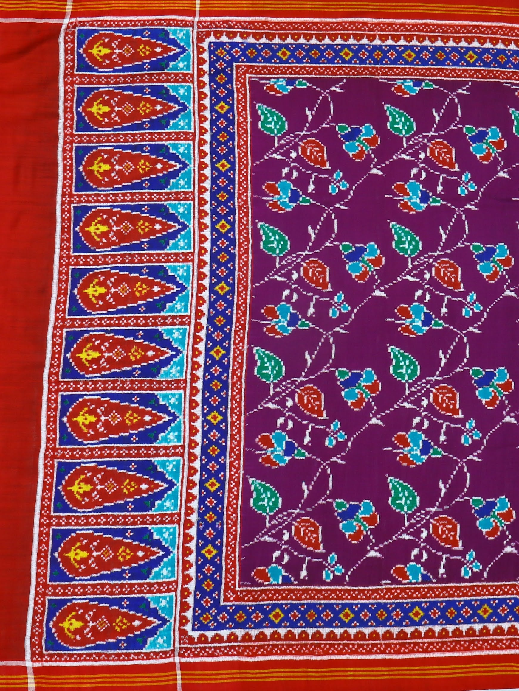 Regal Plum and Vermilion: Handwoven Patan Patola Double Ikat Silk Saree