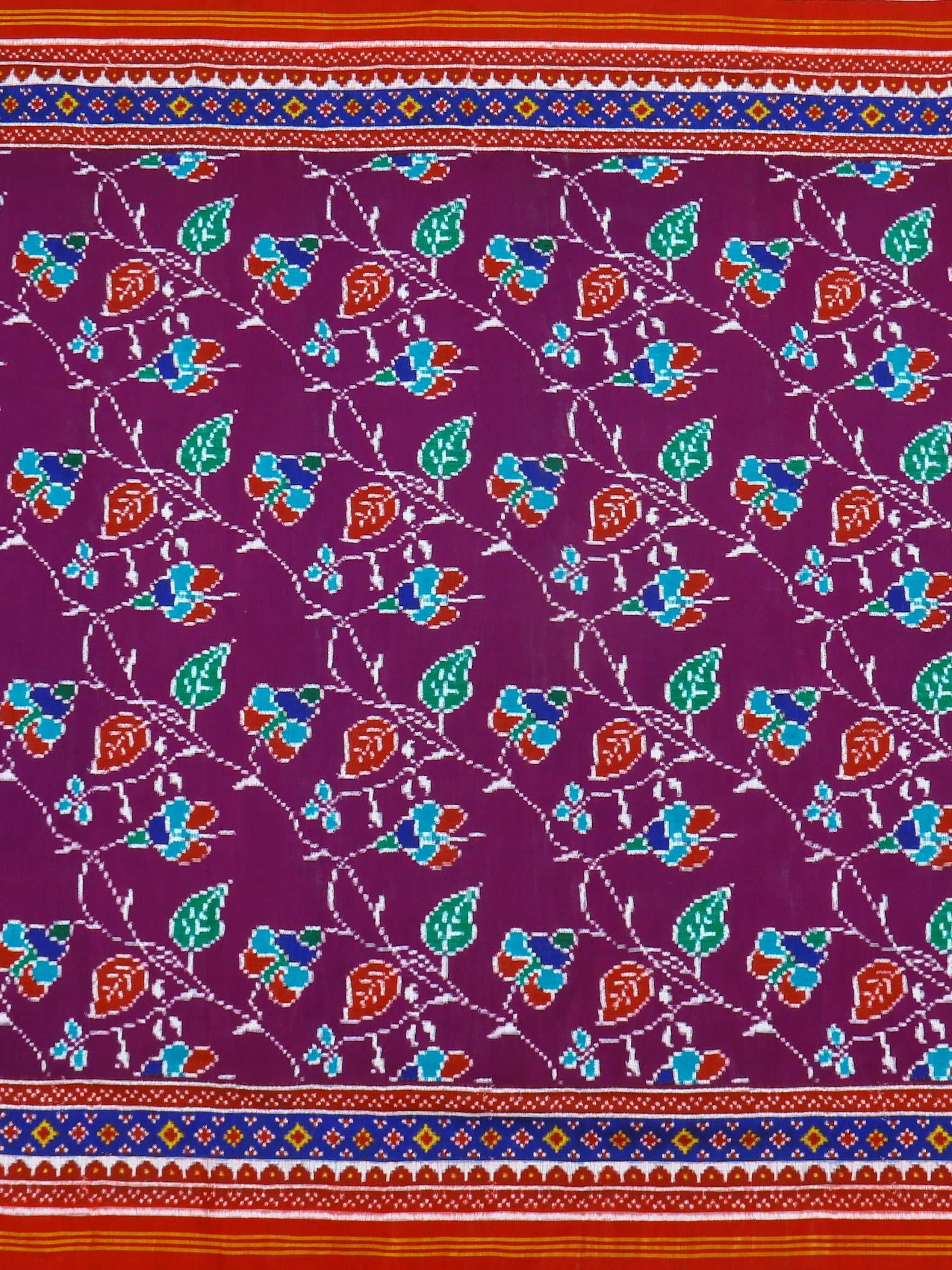 Regal Plum and Vermilion: Handwoven Patan Patola Double Ikat Silk Saree