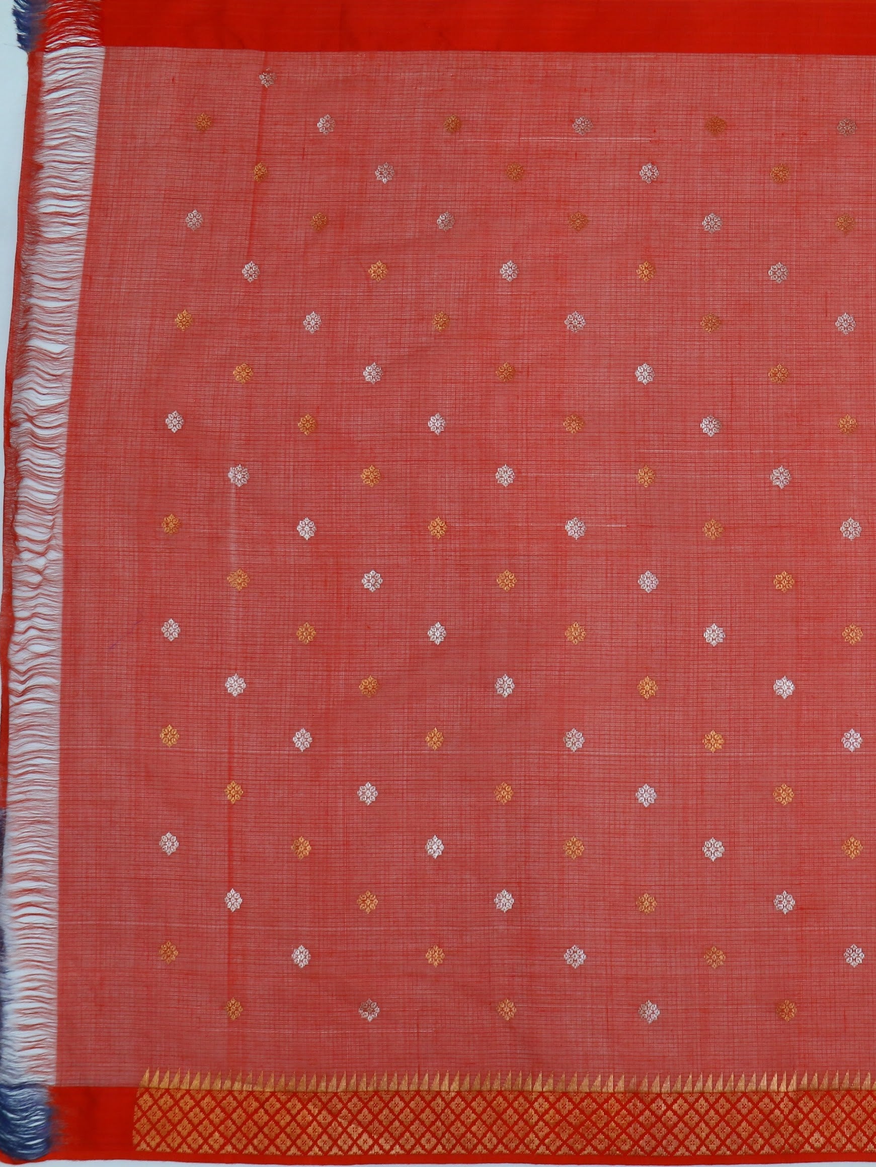 Scarlet Elegance: Handwoven Zari Kota Silk Saree