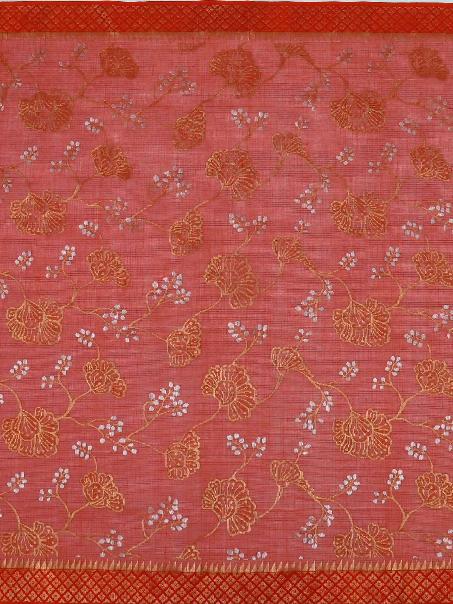 Scarlet Elegance: Handwoven Zari Kota Silk Saree