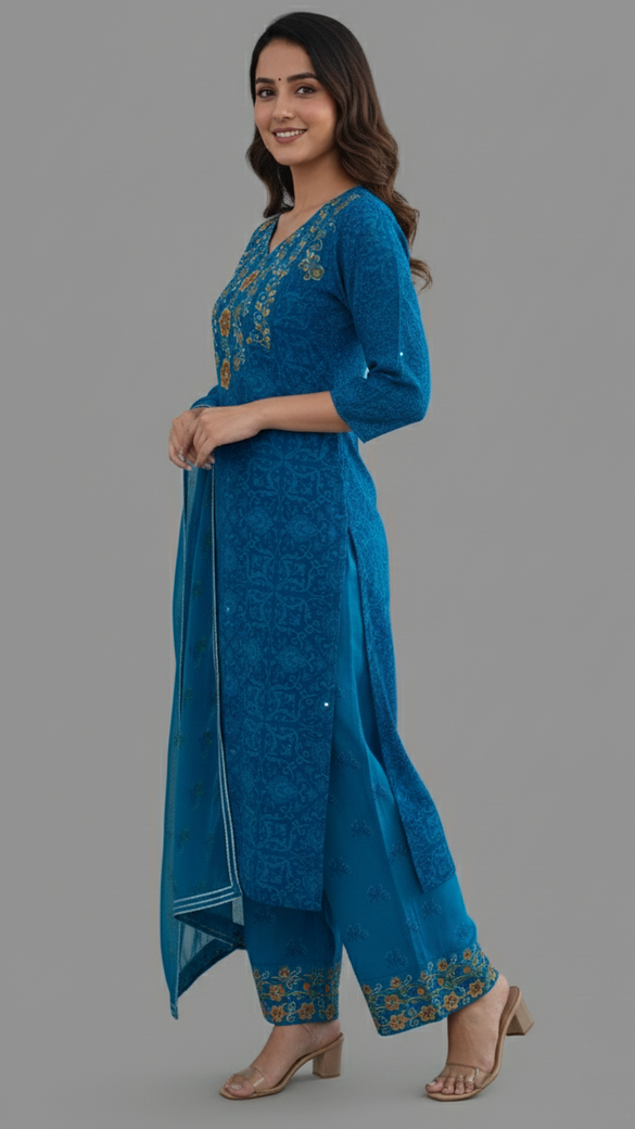 Blue Floral Straight Cut Set