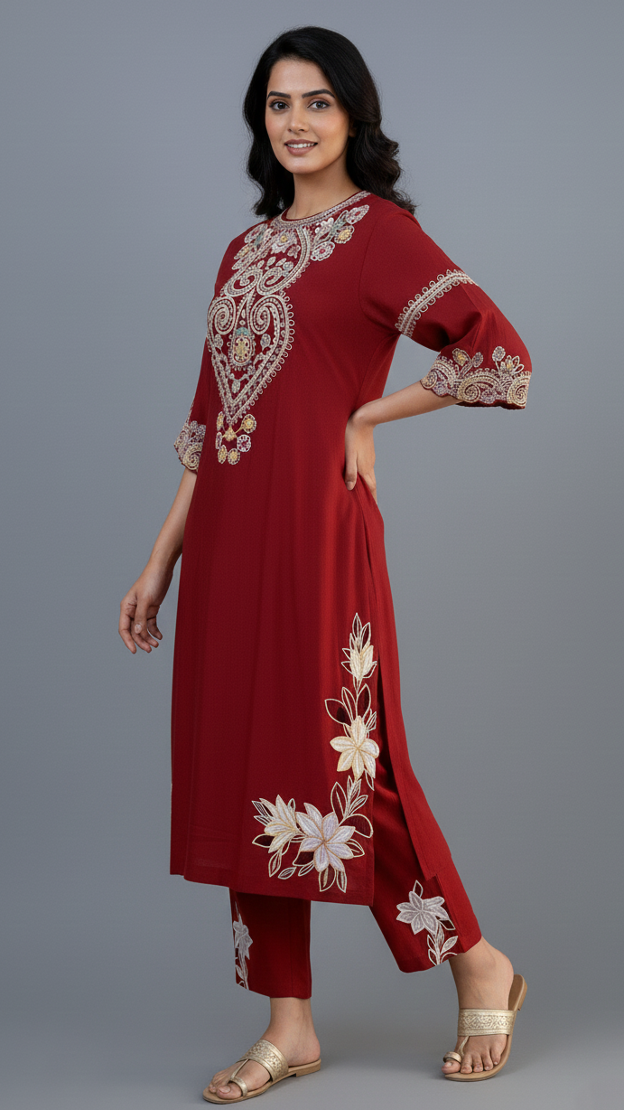 Floral Cut Work Suit
